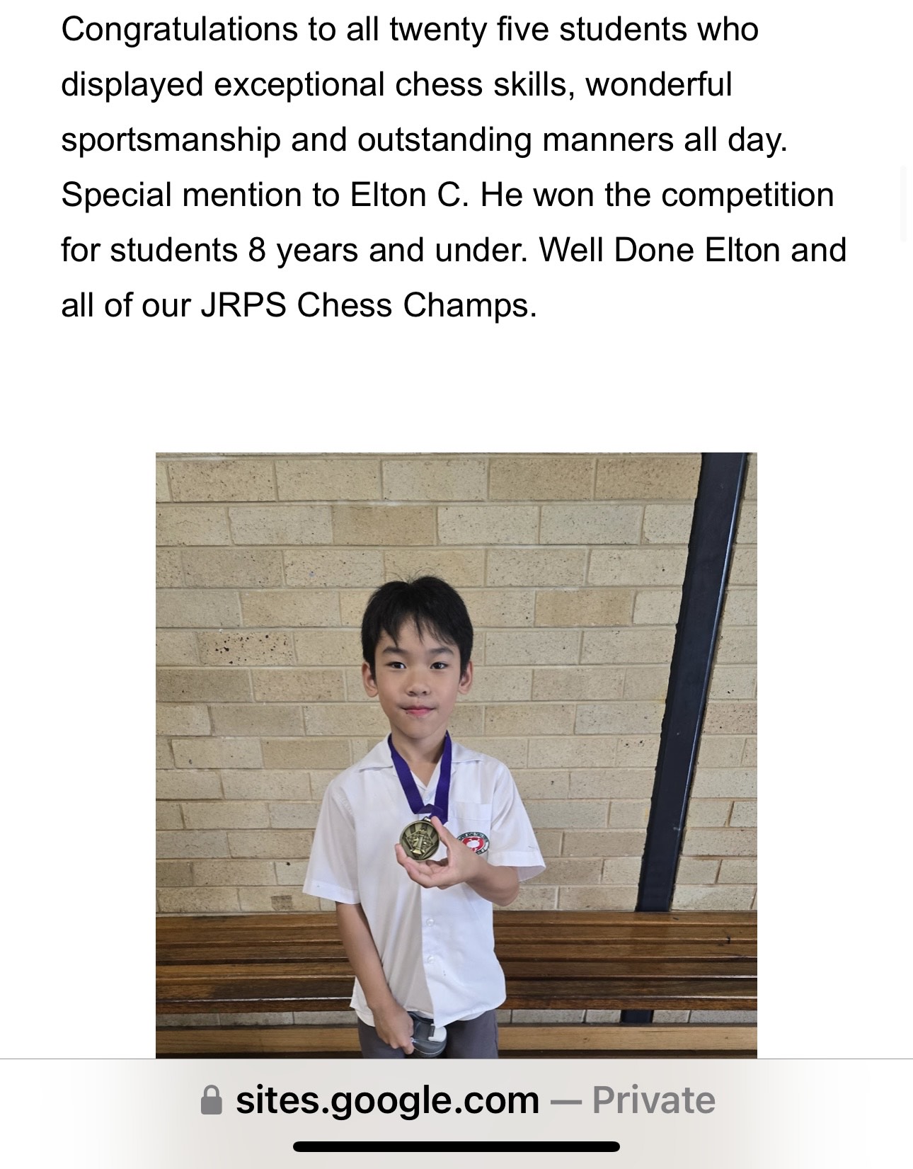 Elton Chan Won Champion in Under 8 Interschool Tournament